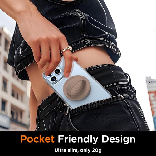 Upgraded Magnetic Phone Grip, Liquid Silicone Soft and Portable, Removable Finger Loop Ring Grip Holder for iPhone, Strong Magnetic Attraction, Compatible with MagSafe Phone Case, Light Brown - color: Light Brown