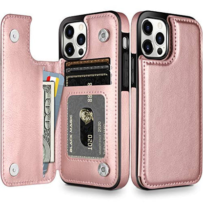 HianDier Wallet Case Compatible with iPhone 12 Pro MAX Case 5G 6.7-inch Slim Protective with Credit Card Slot Holder Flip Folio Soft PU Leather Magnetic Closure Cover, Rose Gold - color: Rose Gold