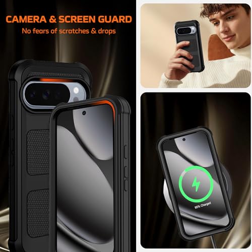 for Google Pixel 10 Pro XL Case with Belt Clip Holster,Military Grade Anti-Drop Shockproof Defender Phone Cases 2X Screen Protectors,2 Layers Rugged Heavy Duty Protective Bumper Cover (Black) - color: Black