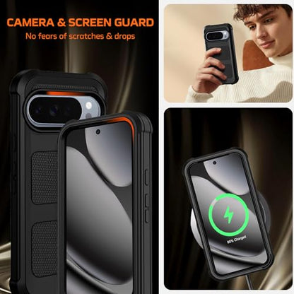 for Google Pixel 10 Pro XL Case with Belt Clip Holster,Military Grade Anti-Drop Shockproof Defender Phone Cases 2X Screen Protectors,2 Layers Rugged Heavy Duty Protective Bumper Cover (Black) - color: Black