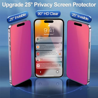 2 Pack for iPhone 16 Pro Privacy Screen Protector 25° Anti-Spy