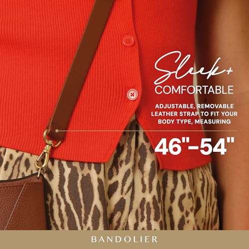 Bandolier Hailey Leather Crossbody Phone Case iPhone 15 Pro- Cognac | Crossbody leather phone case. Built-in wallet w/ snap-closure. Adjustable & removable leather strap. Phone drop protection. - color: Cognac/Gold, size: iPhone 15 Pro
