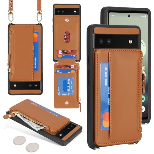 Cavor Compatible with Google Pixel 6a Case Wallet, Brown - color: Brown, size: Google Pixel 6a