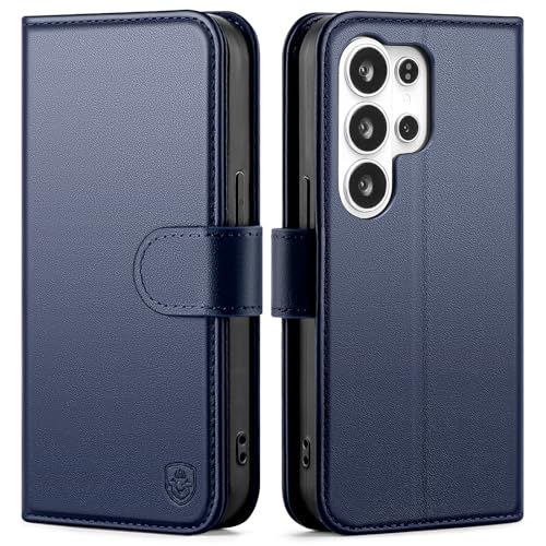 Compatible with Samsung Galaxy S26 Ultra Genuine Leather Case Wallet with Card Holder,Women Men Real Leather Flip RFID Blocking Credit Card Slots Kickstand Protective Phone Cover,Dark Blue - color: Dark Blue, size: Samsung Galaxy S26 Ultra - 6.9"