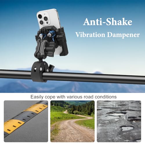Universal Phone Mount for Bike/Motorcycle/Scooter/ATV, 720° Rotatable Anti-Shake Holder with One-Hand Quick Release &Secure Lock Knob, Fits 5.4-7.2” iPhone 16/15/14/13 Pro Max, 75026 - size: Phone holder Super Clamp