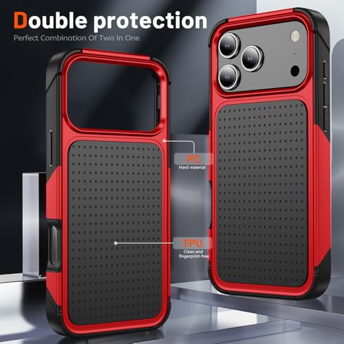Designed for iPhone 17 Pro Max Case 2 in 1 Gift Militay Grade Drop Protective Rugged Heavy Duty Cover Shockproof Case for iPhone 17 Pro Max Phone Case for Women Men Boy Girl (Red) - color: Red