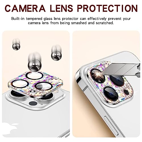 Bling Diamond Camera Lens Protector Compatible with iPhone 15 Pro ＆ iPhone 15 Pro Max, Metal Glitter Gem Camera Cover，9H Tempered Glass lens full Screen Sparkle Rhinestone Protector - size: iPhone 15 Pro ＆ iPhone 15 Pro Max