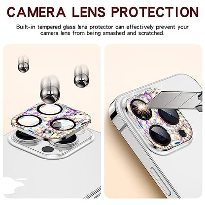 Bling Diamond Camera Lens Protector Compatible with iPhone 15 Pro ＆ iPhone 15 Pro Max, Metal Glitter Gem Camera Cover，9H Tempered Glass lens full Screen Sparkle Rhinestone Protector - size: iPhone 15 Pro ＆ iPhone 15 Pro Max