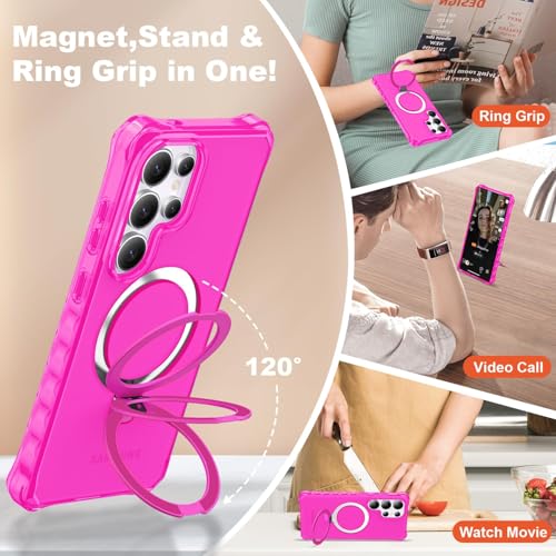Compatible with Samsung Galaxy S25 Ultra Case 6.9'' Cute Wavy Frame with Magnetic Stand [Compatible with Mag-Safe] Military-Grade Translucent Phone Case for Women Girl, Hot Pink - color: Hot Pink, size: Samsung Galaxy S25 Ultra