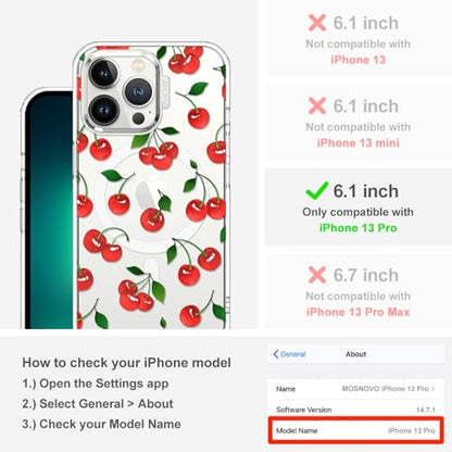 MOSNOVO Case for iPhone 13 Pro, [Compatible with Magsafe] [Buffertech 6.6ft Military-Grade Drop Protection] [Anti Peel Off Tech] Clear Phone Case Design - Cute Cherry - color: Cute Cherry, size: iPhone 13 Pro