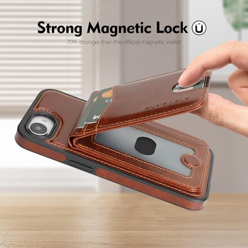SkyEagle Compatible with MagSafe iPhone 17e / 16e Wallet Case,Brown | Detachable Magnetic Credit Card Holder,RFID Blocking,PU Leather,Kickstand,Flip Phone Case,Shockproof Cover for Men & Women - color: Brown, size: iPhone 17e / 16e - 6.1"