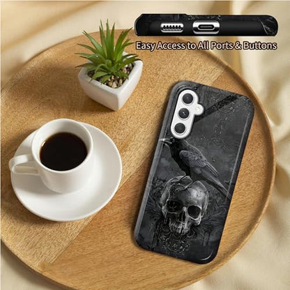 Crow Skull Phone Case for Samsung Galaxy S25, Dual Layer Shockproof Rugged Cover with Soft TPU + Hard PC, Anti-Scratch Slim Fit Wireless Charging Compatible - color: Crow Skull, size: 6.2" Galaxy S25