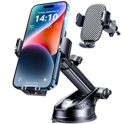 GUWEZ Phone Holders for Your Car [Military Grade Suction Ultra Strong Base] Cell Phone Car Holder 3 in 1 Dashboard Accents/Windshield/Air Vent Hands-Free for Video Installation Kit iPhone Android