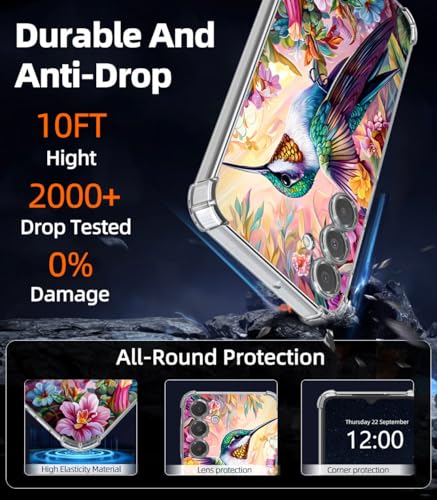 for Samsung Galaxy A16 Clear Case with [Hummingbird and Floral], Non-Yellowing Crystal Clear Soft TPU Shockproof Slim Cover, 15FT Military Grade Drop Protection
