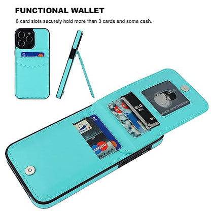 KIHUWEY for iPhone 14 Pro Max Wallet Case Card Holder Kickstand, Light Blue | Credit Card Slots, PU Leather, Magnetic Clasp, Flip Heavy Duty Protection Cover for Men and Women - color: Light Blue