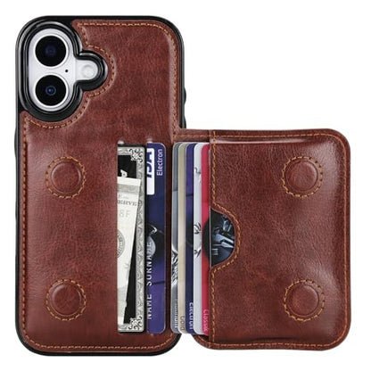 KIHUWEY Compatible with iPhone 17 Wallet Case Credit Card Holder, Premium Leather Kickstand Flip Hidden Magnetic Clasp Durable Shockproof Protective Cover for iPhone 17 6.3 inch (Brown) - color: Brown