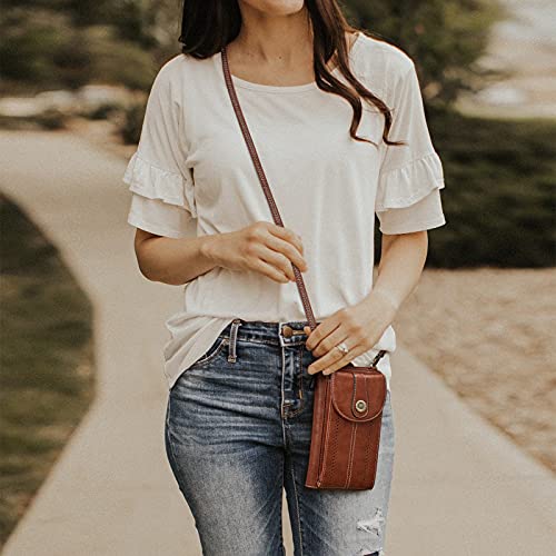 S-ZONE Women RFID Blocking Crossbody Cell Phone Purse PU Leather Wallet | Card Slots, Anti-theft, Multi Pockets, Detachable Adjustable Strap, Small, Travel Eveyday Shopping Outing - color: Brown