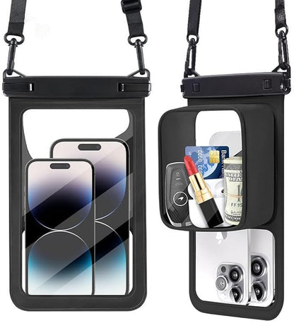 Waterproof Phone Pouch 2 Pack, Floating Dry Bag with Large Storage Pocket, IPX8 Waterproof Case Fits iPhone 16/15/14 Pro Max & Samsung, Touch Screen for Beach, Swimming, Kayaking & Cruise Black