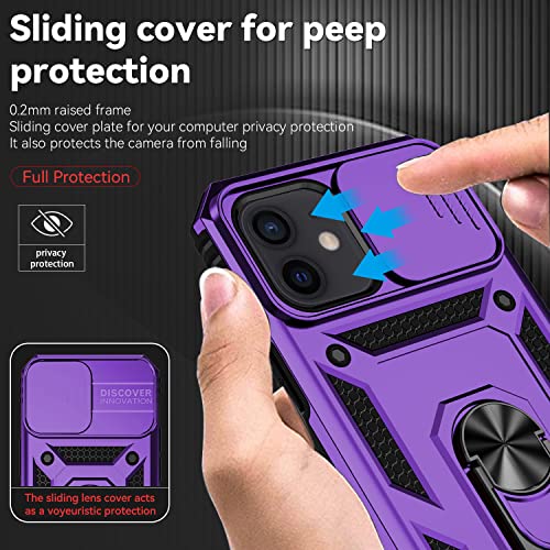 for iPhone 12/ iPhone 12 Pro Case with Camera Lens Cover, Purple | HD Screen Protector, 16 FT Military Grade Drop Protection, Magnetic Kickstand Rugged Shockproof Protective Cove - color: Purple