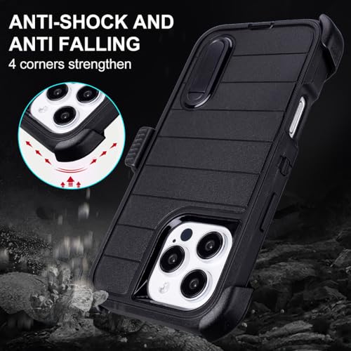 for Phone Case iPhone 16 Pro Case Black with Belt Clip Heavy Duty· | Holster for Shockproof Cases,3 Layers of Sturdy,Military Grade Defender Cover for iPhone 16 Pro Cases Black 6.3 Inch - color: Black
