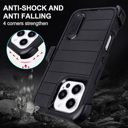 for Phone Case iPhone 16 Pro Case Black with Belt Clip Heavy Duty· | Holster for Shockproof Cases,3 Layers of Sturdy,Military Grade Defender Cover for iPhone 16 Pro Cases Black 6.3 Inch - color: Black