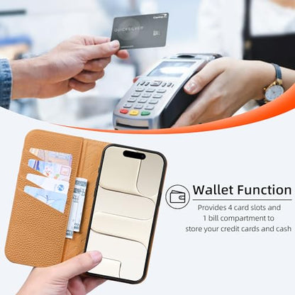 VISOUL Pebbled Genuine Leather Wallet Case for iPhone 17 Pro Max 6.9" 2025, Flip Folio Cover with RFID Blocking Card Holders, Kickstand, Soft TPU Protective Cover - Chocolate+Brown - color: Chocolate+Brown