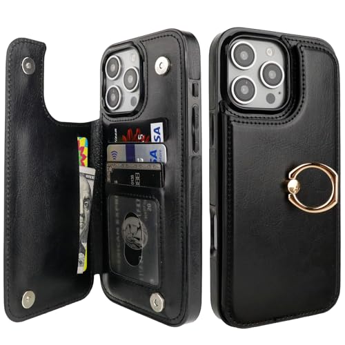 ONETOP for iPhone 16 Pro Max Wallet Case with Credit Card Holder,Black - color: Black