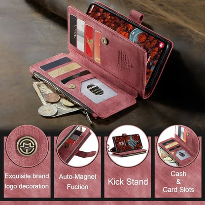Samsung Galaxy S24+ Plus 5G Wallet Case with Card Holder Kickstand Magnetic Zipper Pocket Lanyard Strap Wristlet,Leather Flip Case Wallet for Samsung Galaxy S24+ Plus 5G 6.7 Inch (Red) - color: Red, size: S24+ Plus 6.7 Inch