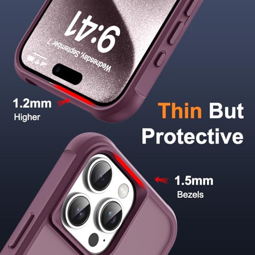 SKYLMW Compatible with iPhone 15 Pro Case with Stand,Wine Red | iPhone 15 Pro Phone Case 6.1",Magnetic Ring Stand,Compatible with MagSafe,Military-Grade Protection,Great Grip Feeling - color: Wine Red, size: Iphone 15 Pro