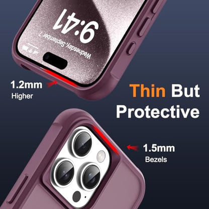 SKYLMW Compatible with iPhone 15 Pro Case with Stand,Wine Red | iPhone 15 Pro Phone Case 6.1",Magnetic Ring Stand,Compatible with MagSafe,Military-Grade Protection,Great Grip Feeling - color: Wine Red, size: Iphone 15 Pro