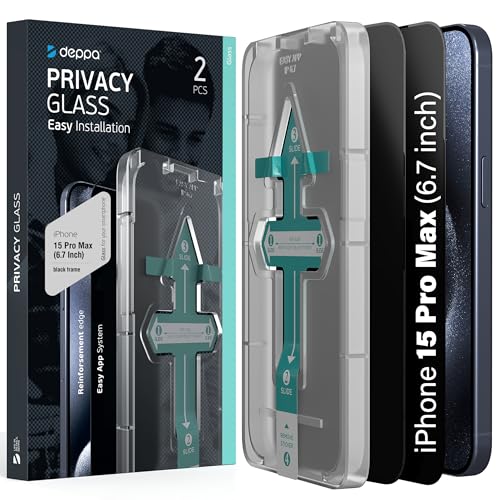 Deppa |2 Pack| Premium Privacy Screen Protector for Iphone 15 Pro Max (6.7') Tempered Glass Edge to Edge Full Cover with Easy Installation Kit Tray - Anti Spy, Private, Dark, Black Film - size: iPhone 15 Pro Max (6.7")
