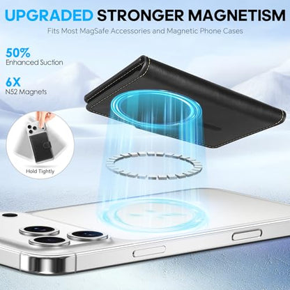 SHIELDON Genuine Leather for Magsafe Wallet, Retro Black | Strong Magnetic, Card Holder, Rfid Blocking, 6 Card Slots, ID Window, for iPhone 17/16/15/14/13/12 Series & Magnet Case - color: Black - Retro