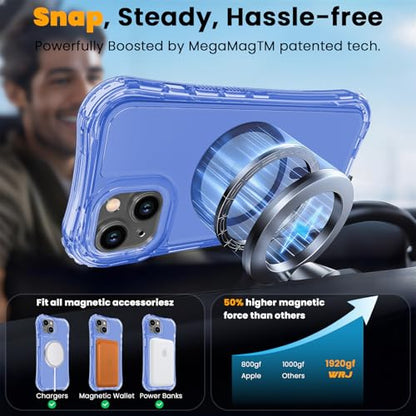 WRJ Magnetic Clear for iPhone 13 Case,iPhone 14 Case,[Compatible with MagSafe][Military Grade Drop Protection] Transparent Full Body Shockproof Protective Phone Case-Ultramarine - color: Ultramarine, style: Transparent