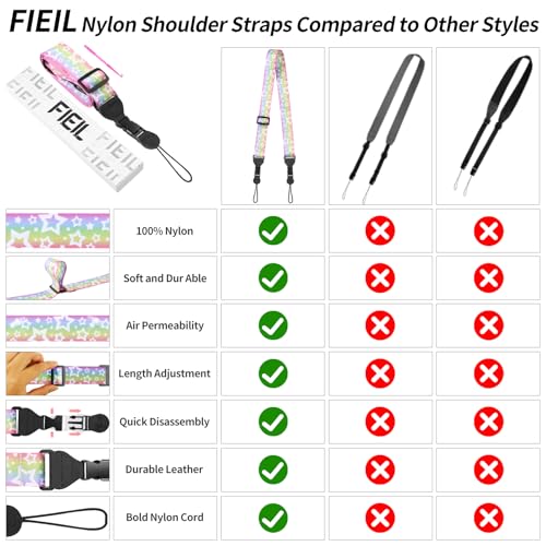 FIEIL 5 Pack Adjustable Shoulder Strap, Nylon Camera Strap, Comfortable Neck Strap for iPad, Cellphone Tablet, Camera, Laptop, Binocular, Luggage Bag (Rainbow Stars Universal Lanyard) - size: 5 Pack Rainbow Stars