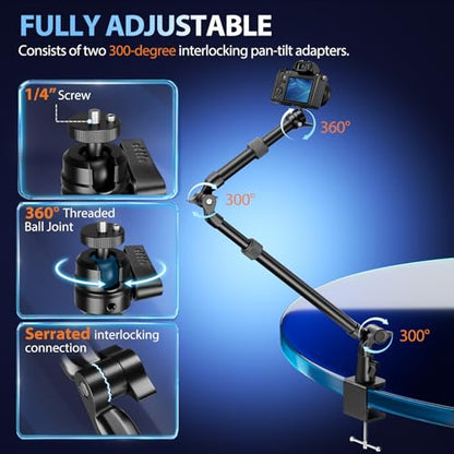 EMART 40" Overhead Camera Mount with Serrated Bite Magic Arm&1/4" Ball Head - color: Thick Stick C-Clamp