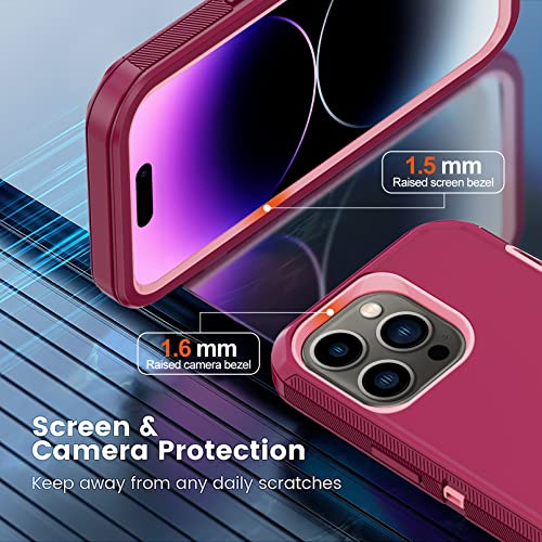 for iPhone 14 Pro Max Case with 2 Screen Protector,Heavy Duty Shockproof Drop Protection Rugged 3-Layer Military Tough Durable Protective Cover for Apple iPhone 14 Pro Max6.7 (Burgundy) - color: Burgundy