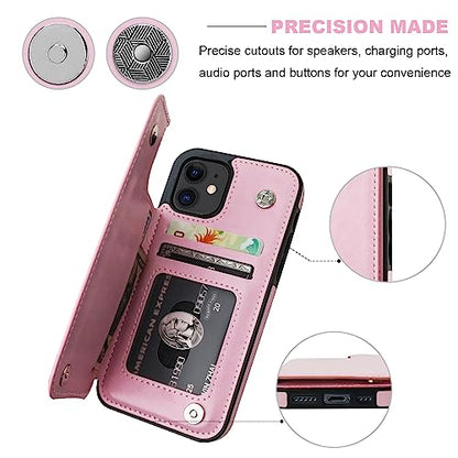 ONETOP for iPhone 12 & iPhone 12 Pro Wallet Case with Card Holder,Pink | Kickstand,ID/Cash Holder,Case Wallet with Card Slots,Double Magnetic Clasp,Durable PU Leather Shockproof Cover for Women Men - color: Pink