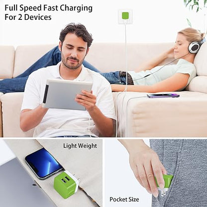 Wall Charger Block, USB Wall Charger for iPhone 17 Air Pro Max 16 15 14 13 12 11,Dual USB Fast Charger for Samsung Galaxy A17 A16 5G A15 A56 A26 Z Flip 7 Fold 7 S25 Ultra S24 S23 S22 S21 S20,Pixel 10 - color: Green