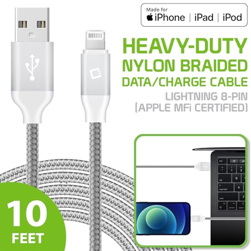 Celle Heavy-Duty Nylon Braided Lightning Cable – 10FT (Apple MFi Certified)