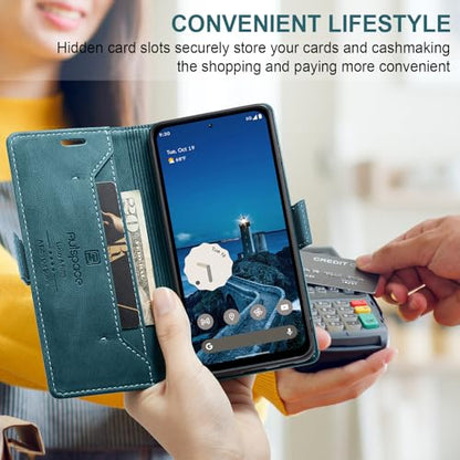 HAII Case for Google Pixel 10a 6.3",PU Leather Folio Flip Wallet Case with Card Holster Stand Kickstand Magnetic Closure Shockproof Phone Cover for Google Pixel 10a (Blue) - color: Blue