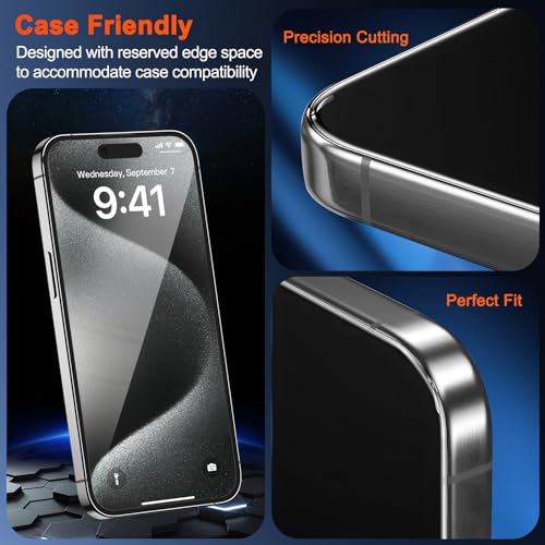 SIBEITU Screen Protector + Camera Lens Protector for iPhone 15 Pro 6.1 Inch | 3 Pack Screen Tempered Glass + 3 Pack Camera Lens, HD Clear 9H Hardness, Scratch Resistant, Sensor Protection, Case Friendly - size: iPhone 15 Pro 6.1"
