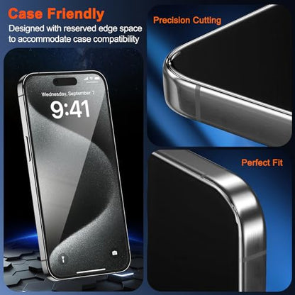 SIBEITU Screen Protector + Camera Lens Protector for iPhone 15 Pro 6.1 Inch | 3 Pack Screen Tempered Glass + 3 Pack Camera Lens, HD Clear 9H Hardness, Scratch Resistant, Sensor Protection, Case Friendly - size: iPhone 15 Pro 6.1"