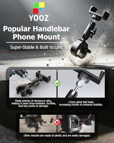 Scooter Phone Holder Metal - [Stable & Won't Fall Off] Ebike Accessories, Electric Scooter Boat Moto Bike Clamp Handlebar Mount with Aluminum Arm for 4-7" Phones, iPhone 17 16 Pro Max, Pixel etc