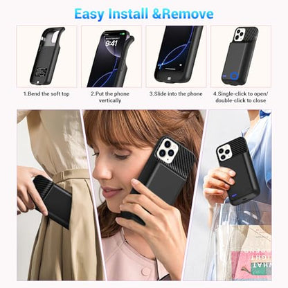 13800mAh High Capacity Battery Case for iPhone 16 Pro Max (6.9 inch) | 2026 Upgraded Battery Pack Rechargeable Charger External Charging Case with Tempered Glass Screen Protector Black - size: iPhone 16 Pro Max (6.9 inch)