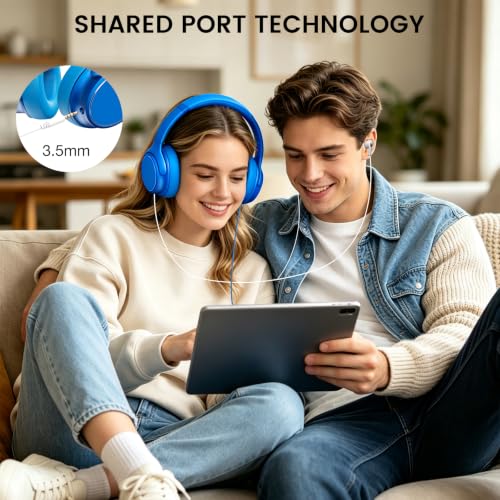USB C Wired Over-Ear Headphones with Microphone - color: Sky Blue