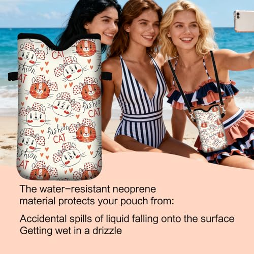 Men Women Neoprene Cell Phone Sleeve Pouch Case Bag with Crossbody Strap/Neck Lanyard 7.5 X 4.3 in (Cute Bowtie Cat Print Pattern) - color: Cute Bowtie Cat Print Pattern