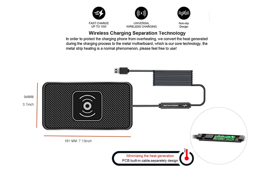 POLMXS Wireless Charger Car Charging pad 15W Fast Wireless Phone Charger Cell Phone Flat Charging mat Compatible with iPhone 11/12/12/14/15 Galaxy S21/S22/S23/24 NOTE10(C3Y)