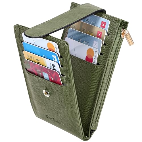 Chelmon Women's RFID Slim Card Holder Wallet | Thin Bifold Multi Card Case with Zipper Coin Pocket Purse for Women(Green Army) - color: Green Army