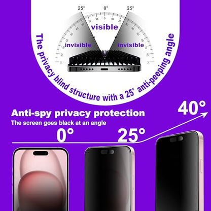 2 Pack Matte Privacy Screen Protector for iPhone 16/15/14 Pro 6.1",Anti-Glare Anti-Fingerprint,No Dazzling Anti-Spy,Smooth Responsive Touch Glass Film,Installation Frame - size: for iPhone 14 Pro / 16 / 15