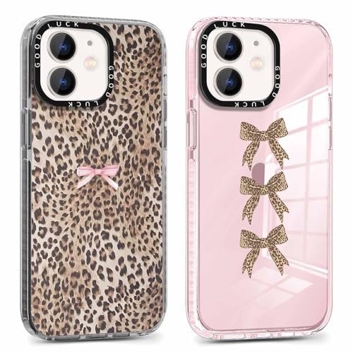 2 Pack Cute Cheetah Print Phone Case for iPhone 11 Pink Bow Case 6.1", Clear Coquette Fashion Luxury Leopard Pattern Design Girls Women Funda Shockproof Soft TPU Protection Cover - color: Cheetah Print 04, size: iPhone 11